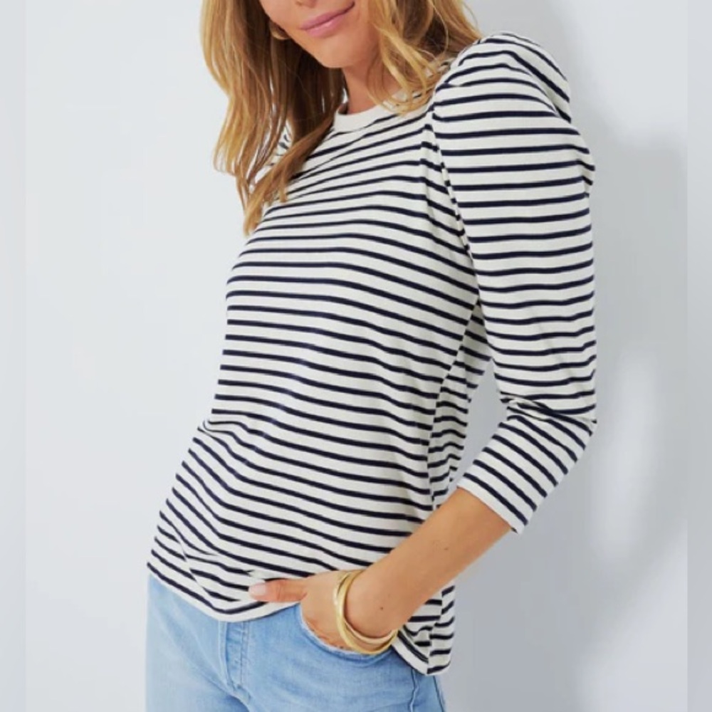 Tuckernuck Pomander Place Navy Striped Vesty Long Sleeve Crewneck Shirt Small